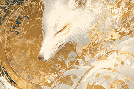 动物背纤细画风中的金背白狐一幅新艺术细节的绘画作品插画
