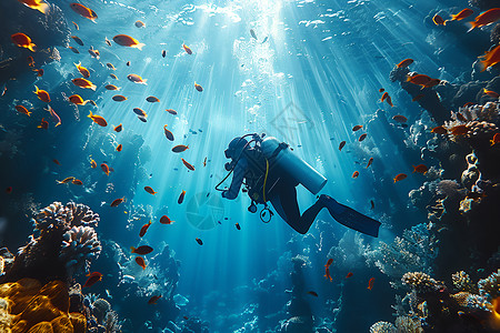 自由潜水员海底珊瑚礁下的潜水员插画