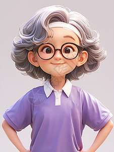 穿着紫色运动衣的老奶奶插画