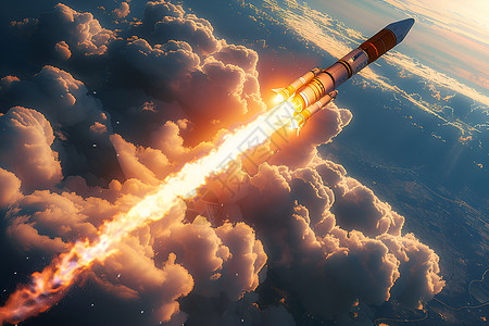 发射火焰飞行的火箭设备设计图片