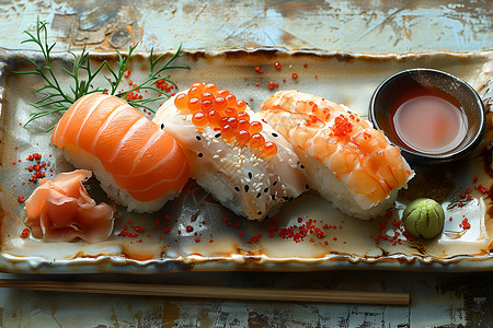可口的海鲜寿司高清图片