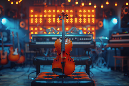 视觉传媒室内椅子上展示的小提琴背景