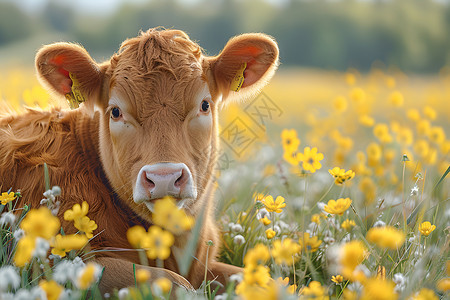 卧在草地上的黄牛背景