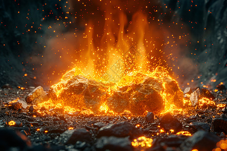 赤热火山喷发的岩浆插画