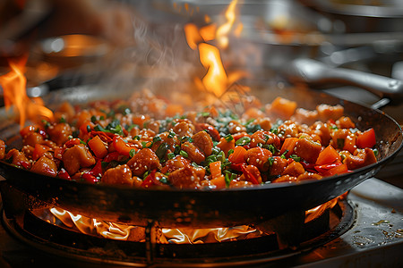 烹饪美食的炒锅背景图片
