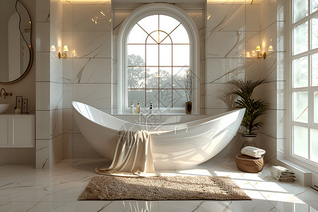 滚顶式浴缸奢华的水疗式浴室背景