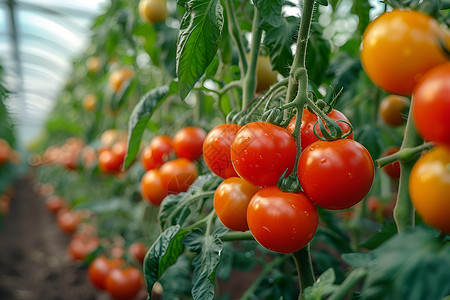 美味的番茄植物温室高清图片