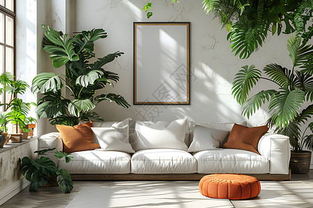 绿植沙发温馨的客厅背景