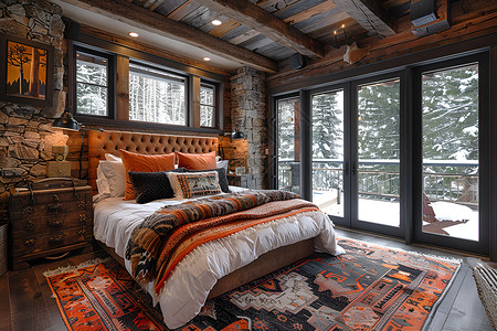大床图片卧室外的雪景背景