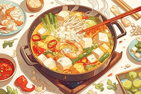 新鲜肉串美食盛宴火锅插画