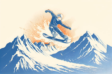 雪山上飞跃的滑雪背景图片