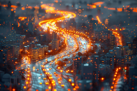 城市交通科技夜幕下的城市交通插画