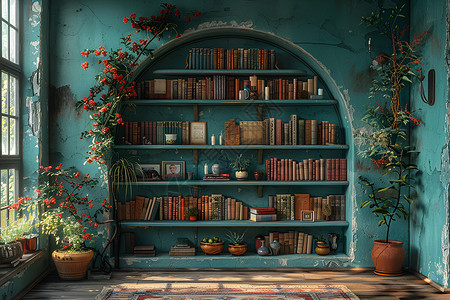 书房的书架背景图片