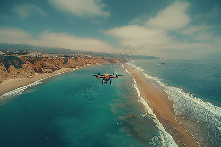 扬尘监测无人机俯瞰海岸线背景