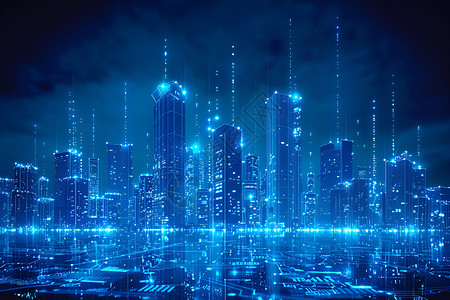 大楼背景蓝色的虚拟城市插画