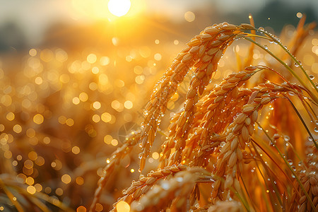 古金黄金黄色的水稻田背景