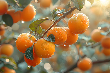 水果水滴悬挂着水滴的果树背景