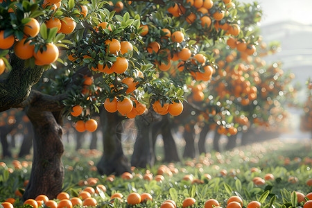 卡通果树一片丰收的橙子背景
