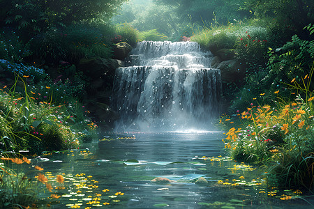 瀑布光效瀑布中的宁静美景插画