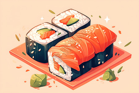 丰盛多彩的寿司卷插画
