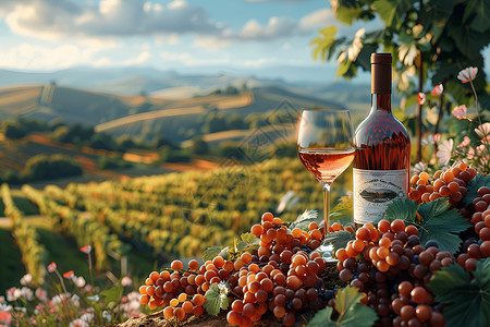葡萄园背景葡萄和葡萄酒背景