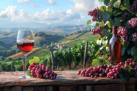 一杯葡萄酒葡萄园葡萄高清图片