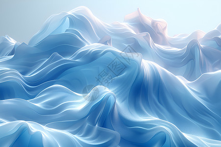 浅蓝色波浪飘逸的浅蓝色丝绸插画