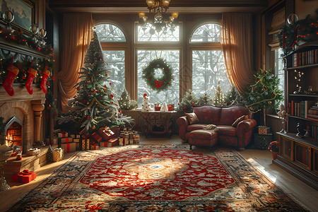 屋内的圣诞装饰背景图片