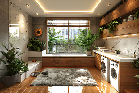 装饰绿植现代装饰的洗衣房背景