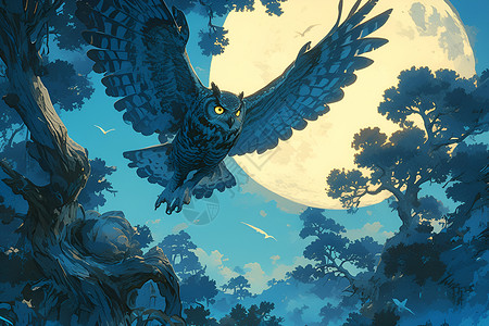 睡着的猫头鹰神秘森林中的猫头鹰插画