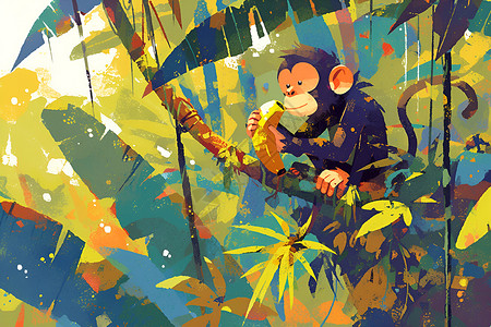 猴子香蕉丛林中的猴子插画插画