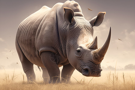 非洲犀牛巨角犀在草原上插画