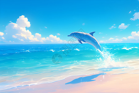 海豚跳跃海豚在大海中跳跃插画