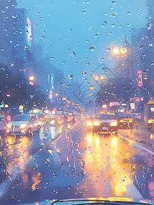 玻璃城市都市的雨夜插画