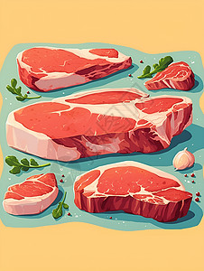 菜板上肉片盘子上的肉块插画