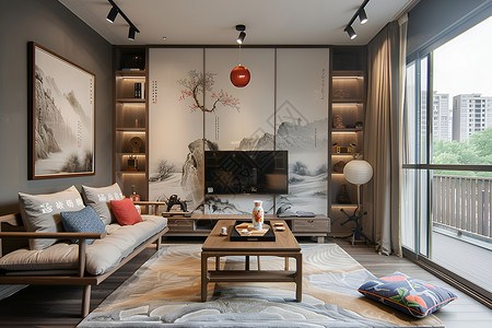 中式装饰花纹中式装饰的客厅背景