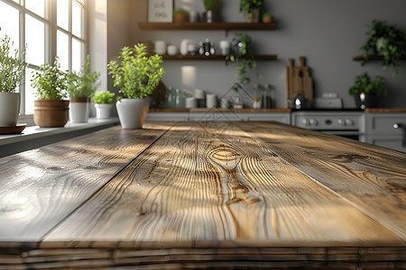 厨房的木桌子背景图片