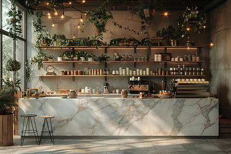 大理石现代咖啡馆的吧台背景