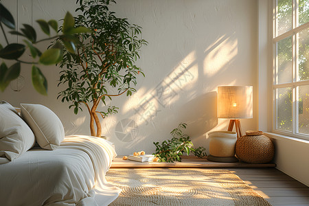 客厅的沙发北欧风绿植热带雨林高清图片