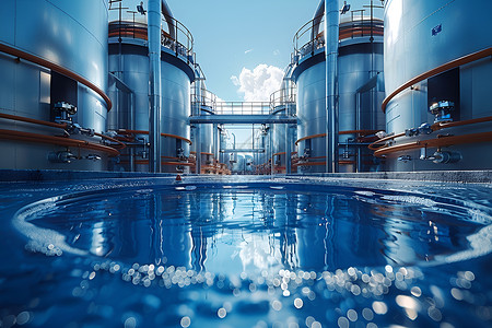 氢能储存工厂蓝色管道背景