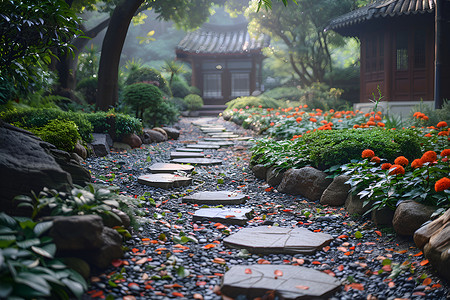 花园里的石板路高清图片