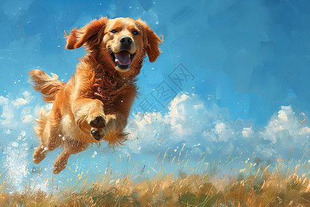 可爱的金毛犬金毛犬在绿色草地上插画