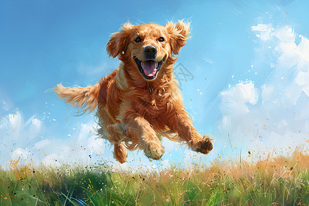 野战猎犬快乐翻滚的金毛猎犬插画