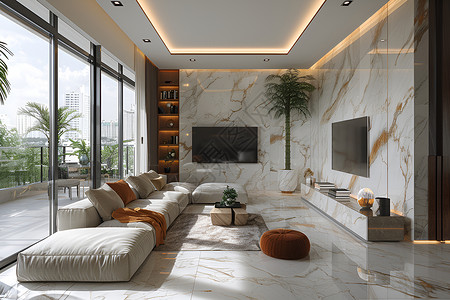 住宅别墅现代简洁客厅里的沙发背景