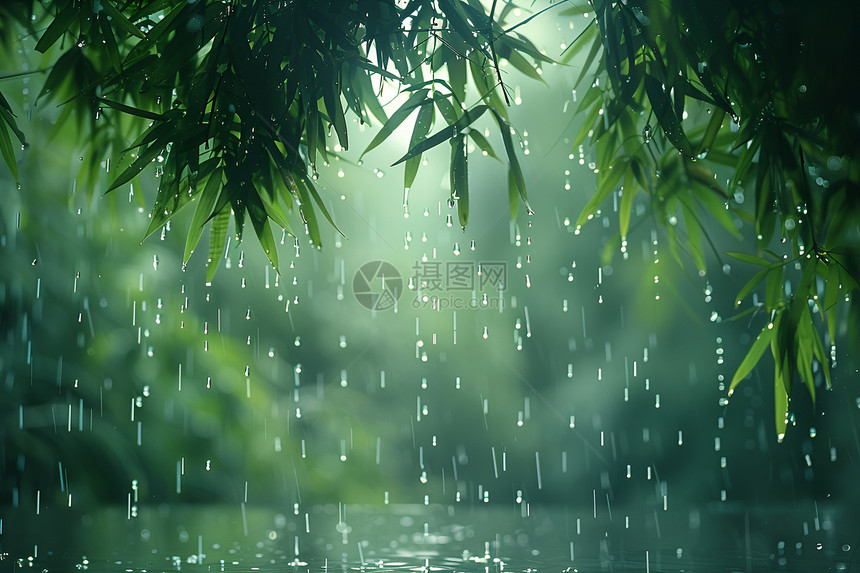 竹林里的雨滴图片