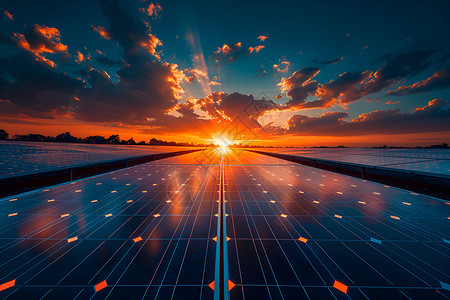 阳光下的太阳能电池板高清图片