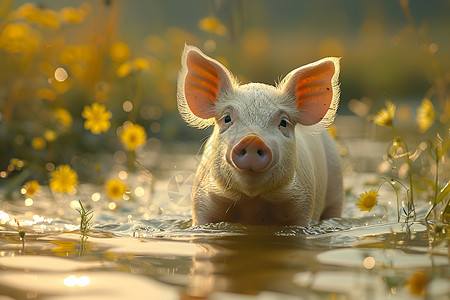 游泳的小猪猪梅花肉高清图片