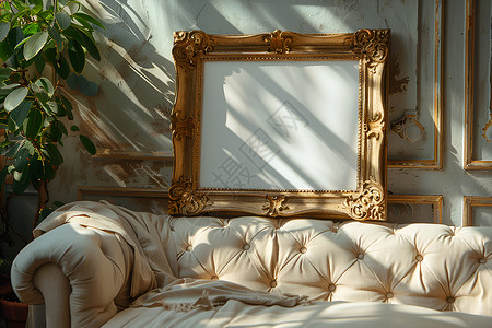 古典框架沙发上的木质画框背景