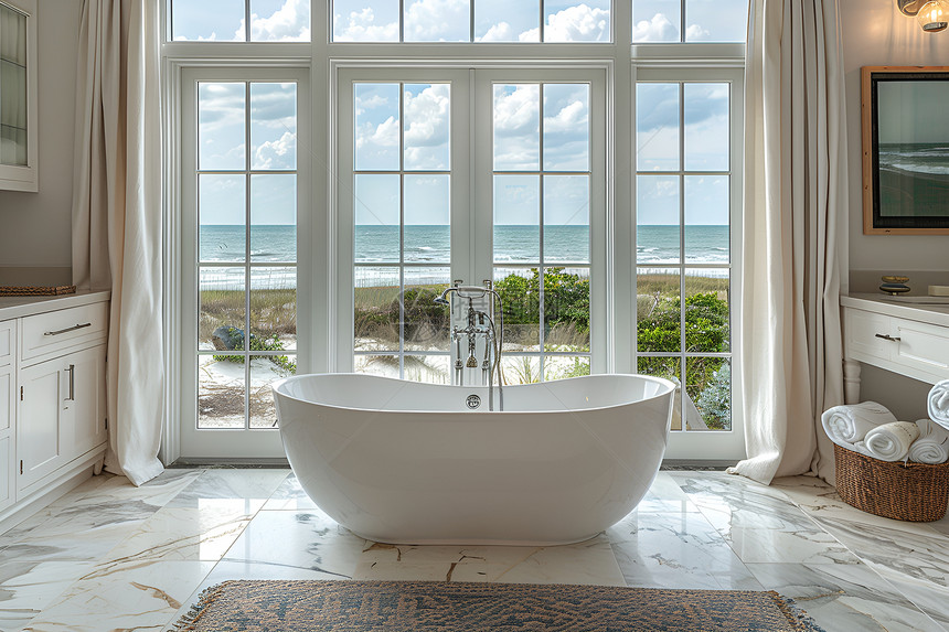 豪华海滨别墅的浴缸图片