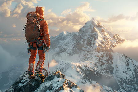 山顶男人雪山上的登山者插画